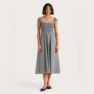 Faithfull the Brand Amelie Midi Dress Gingham Black Large US8 AU12